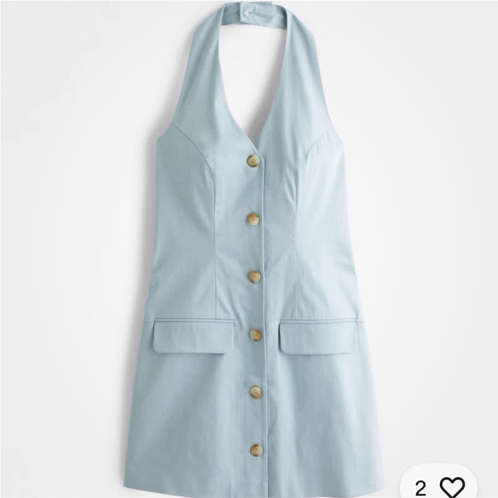 Abercrombie & Fitch The A&F Mara Halter Vest Mini Dress in Light Blue Size M